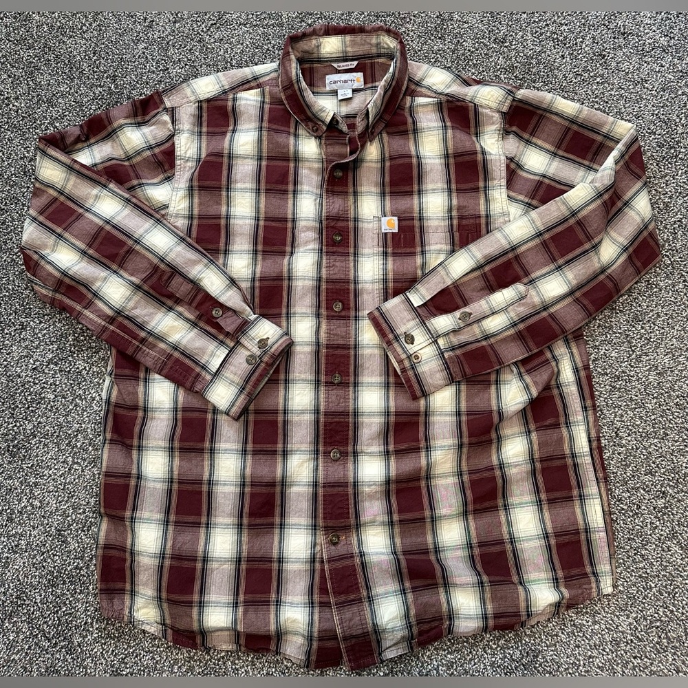 Carhartt Relaxed Fit Long Sleeve Button Up Plaid Black And Gray Mens Size Large